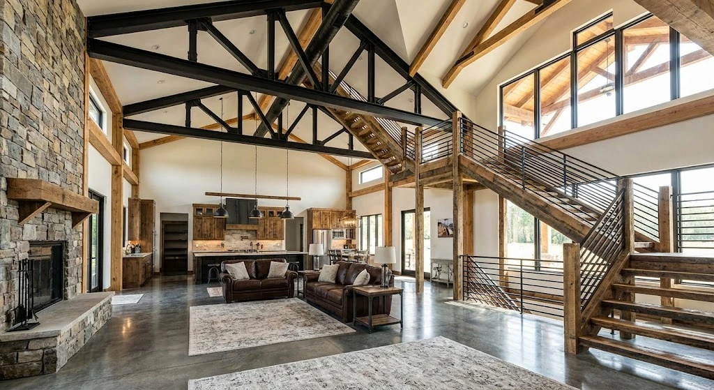 High-End Interior Design of a Custom Barndominium with Open Concept Living